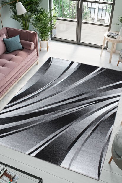 flycarpets Jaden Modern Zwart / Grijs vloerkleed - Laagpolig