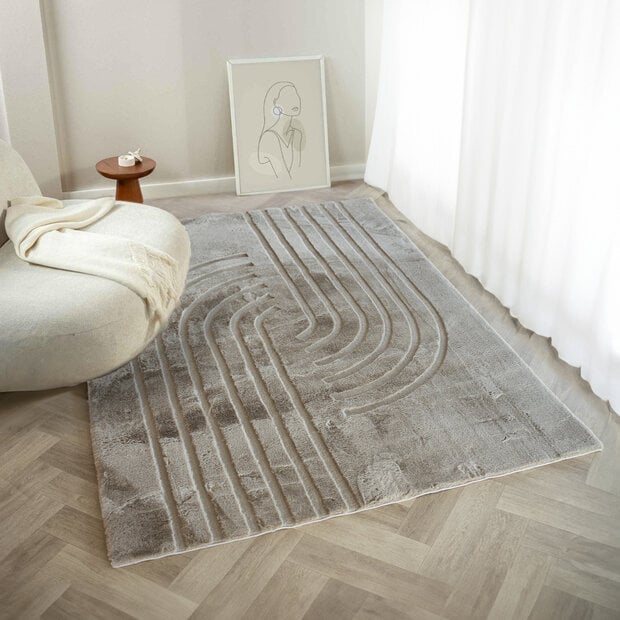 flycarpets Japandi hoogpolig vloerkleed - Bohemian Arches Taupe