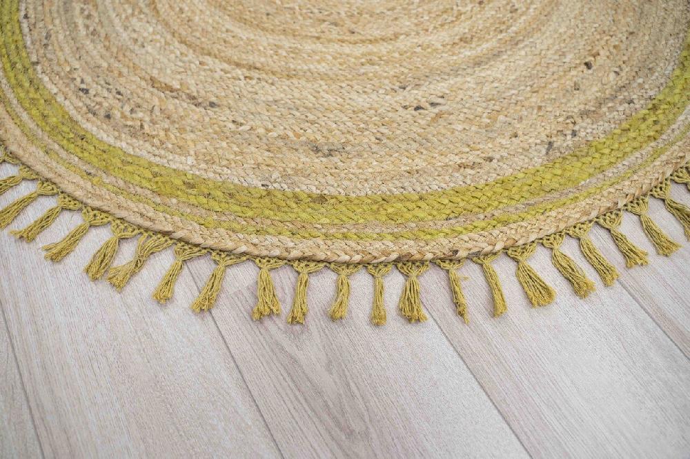 Flycarpets Jute Handgemaakt Naturel / Geel Vloerkleed - Rond