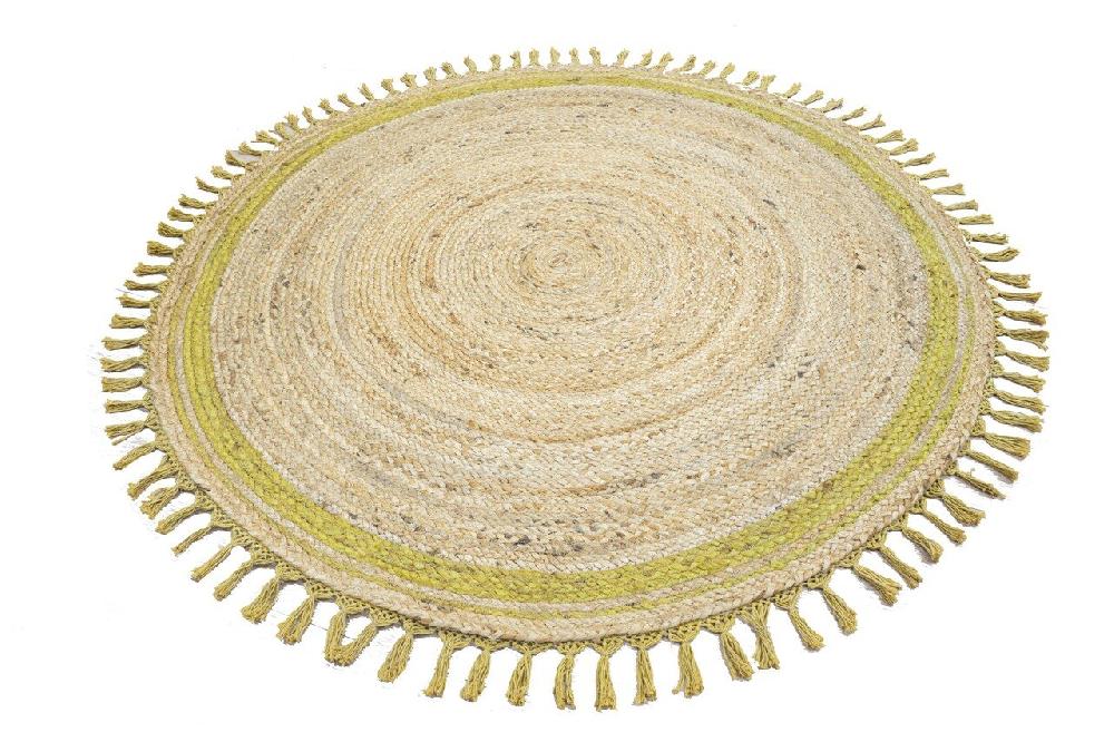 Flycarpets Jute Handgemaakt Naturel / Geel Vloerkleed - Rond