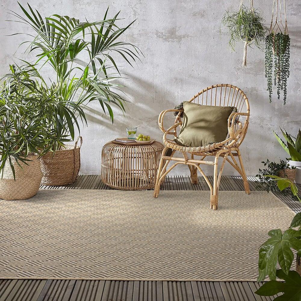 Flycarpets Jute Look Buitenkleed - Ceres Geruit Naturel / Zwart