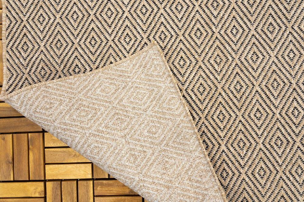 Flycarpets Jute Look Buitenkleed - Ceres Geruit Naturel / Zwart