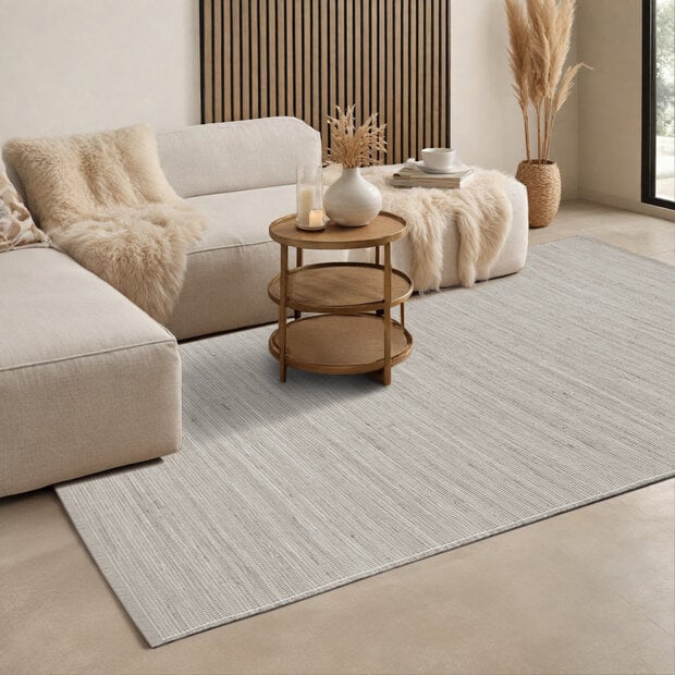 flycarpets Jute Wol Katoen vloerkleed - Dhaka Naturel/Crème