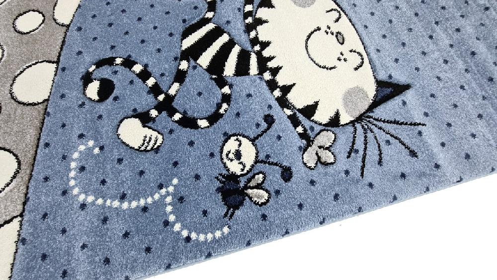 Flycarpets Kids Kat Blauw Grijs Vloerkleed - Kinderkamer