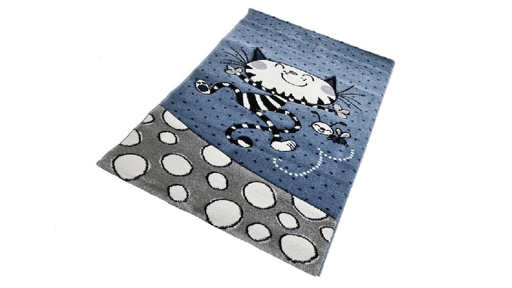 Flycarpets Kids Kat Blauw Grijs Vloerkleed - Kinderkamer