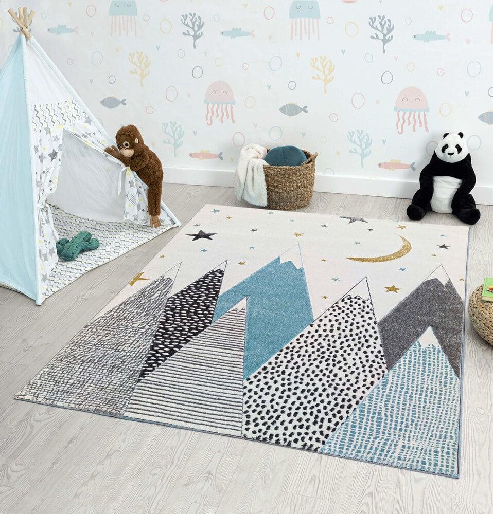 Flycarpets Kids Kinderkamer Blauw Vloerkleed - Berg Motief