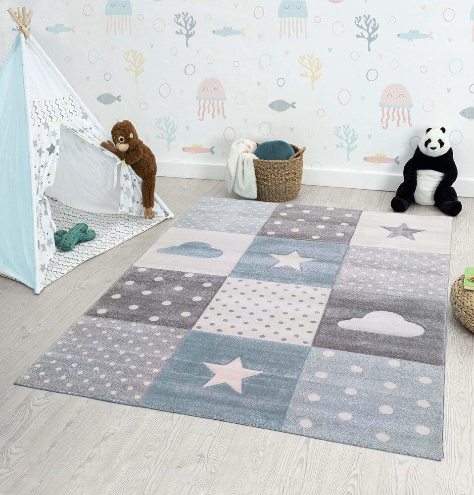 Flycarpets Kids Kinderkamer Blauw Vloerkleed - Ster En Wolk