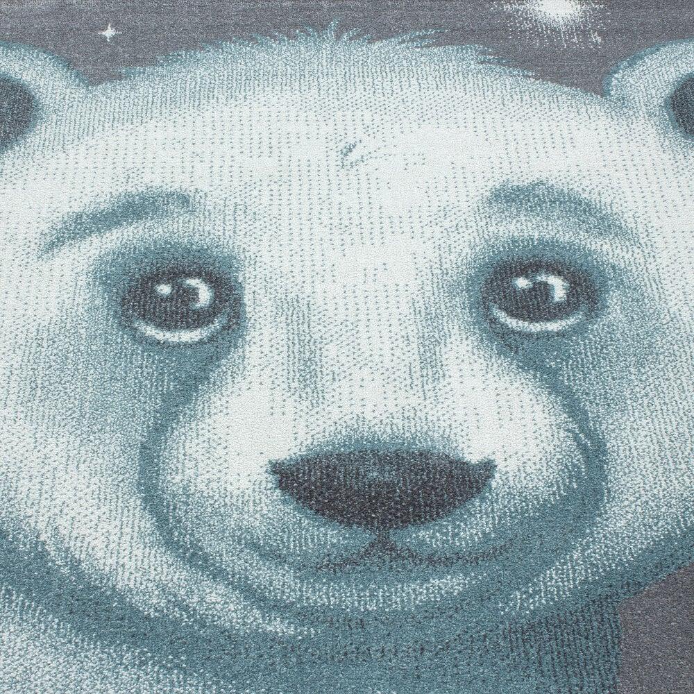 Flycarpets Kids Kinderkamer Rond Blauw Vloerkleed - Beer