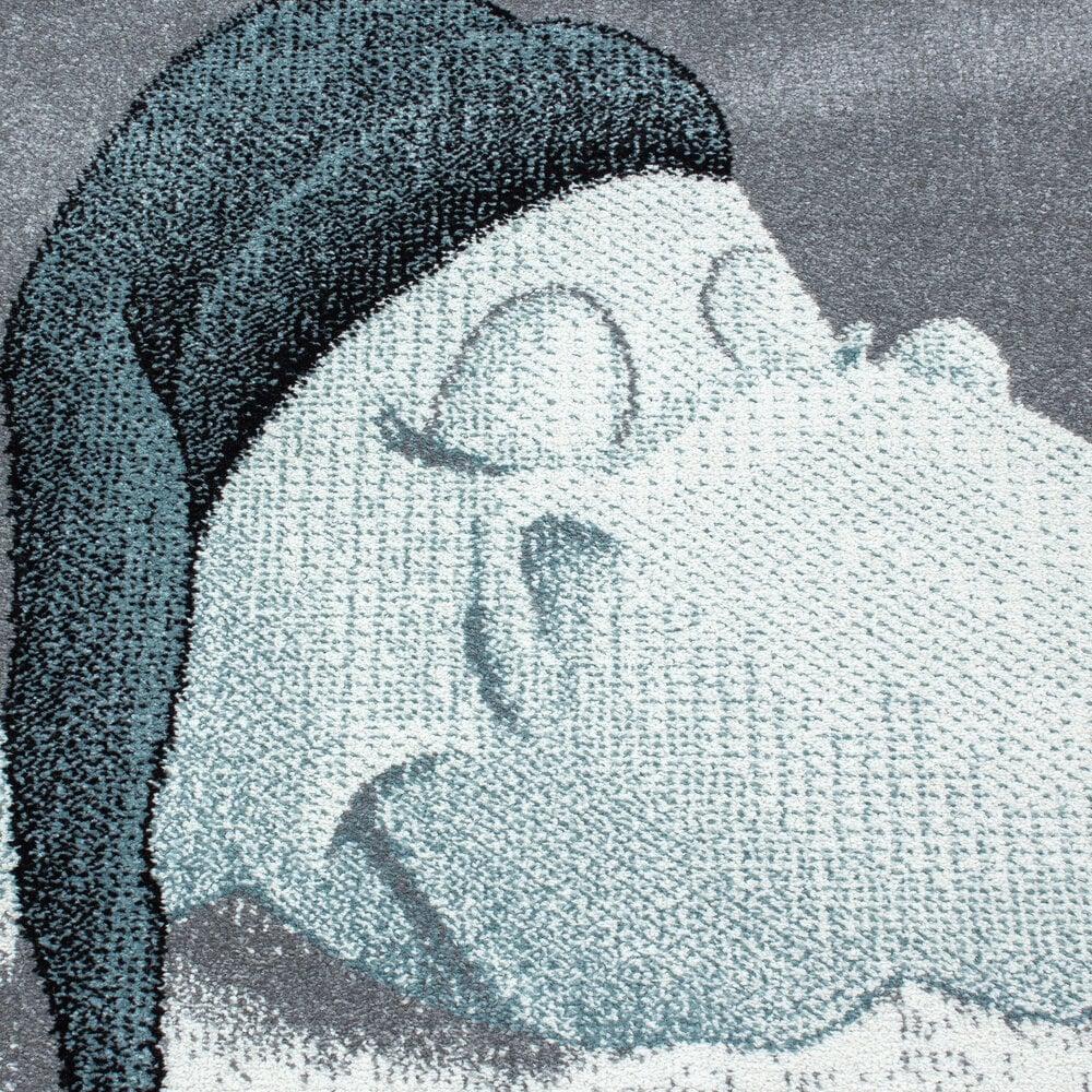 Flycarpets Kids Kinderkamer Rond Blauw Vloerkleed - Slapende Dino