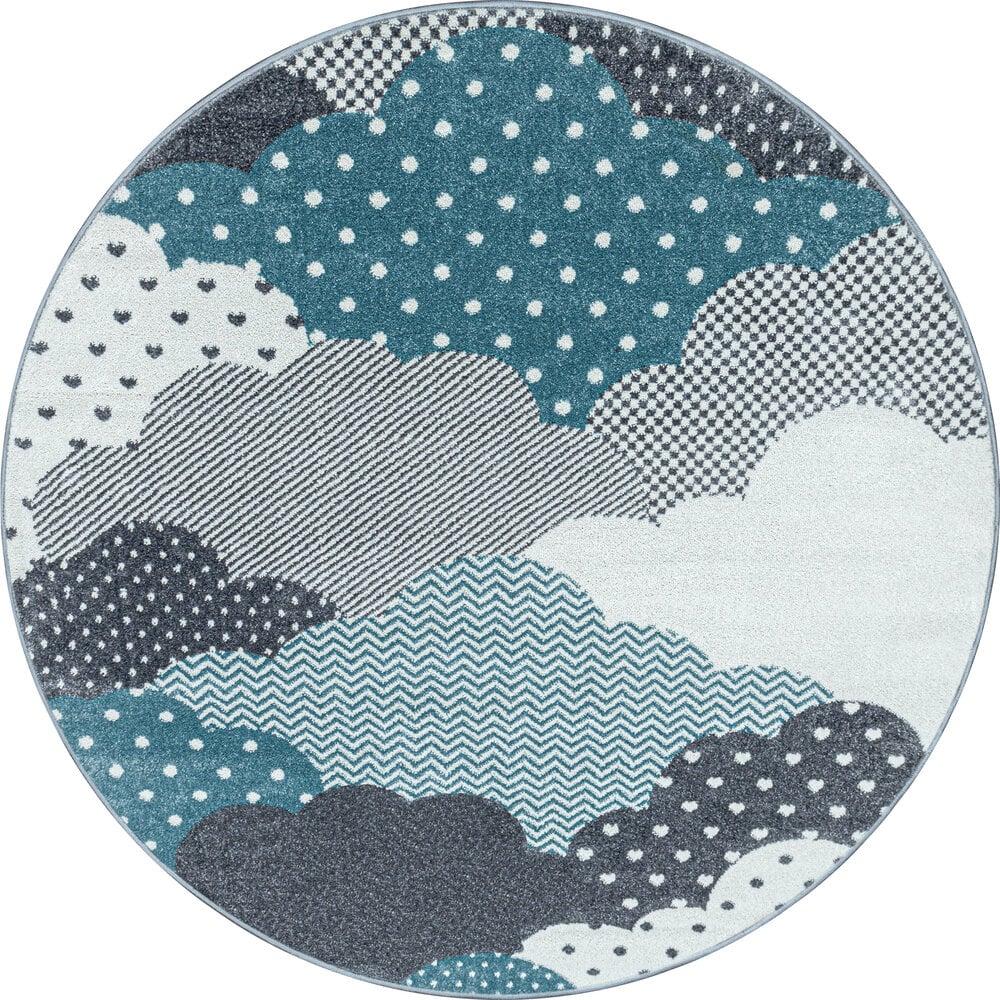 Flycarpets Kids Kinderkamer Rond Blauw Vloerkleed - Wolken