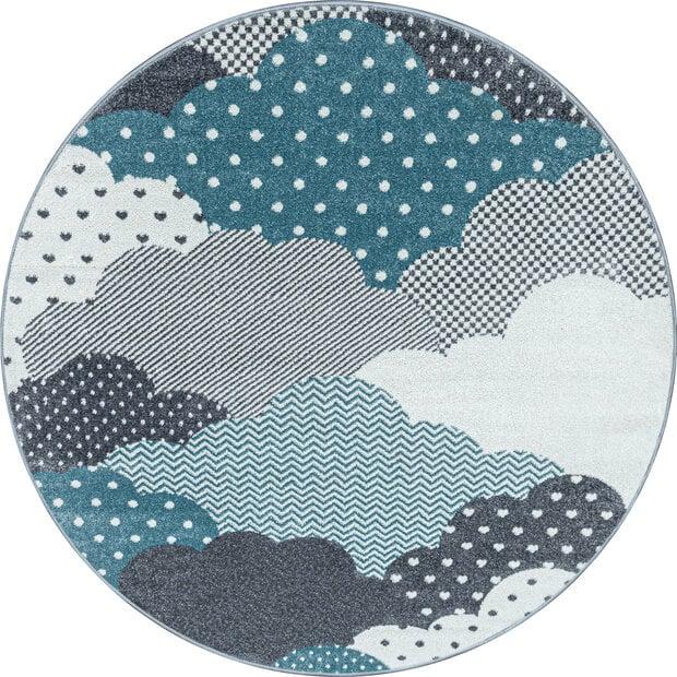 flycarpets Kids Kinderkamer Rond Blauw vloerkleed - Wolken