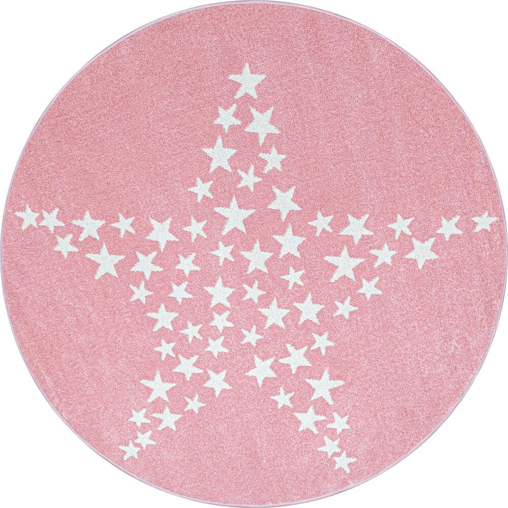 Flycarpets Kids Kinderkamer Rond Roze Vloerkleed - Ster