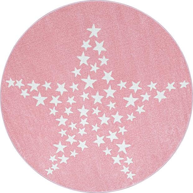 flycarpets Kids Kinderkamer Rond Roze vloerkleed - Ster