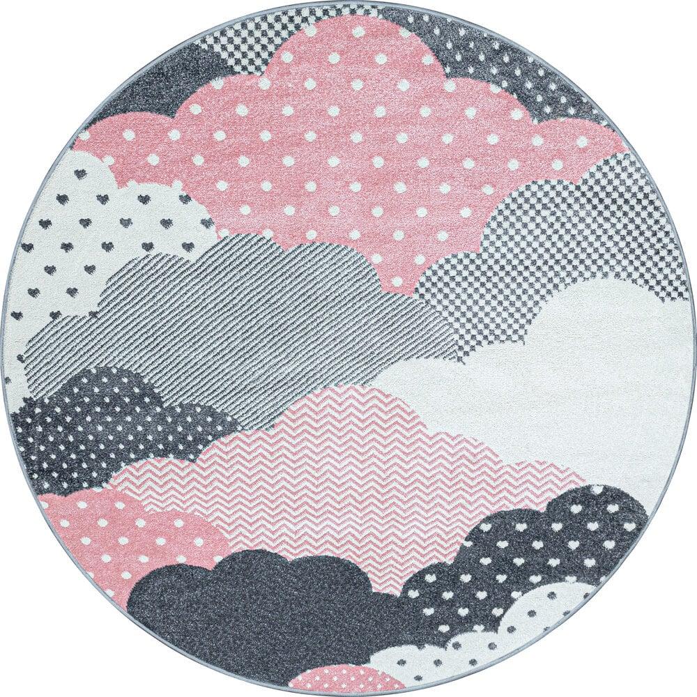 Flycarpets Kids Kinderkamer Rond Roze Vloerkleed - Wolken