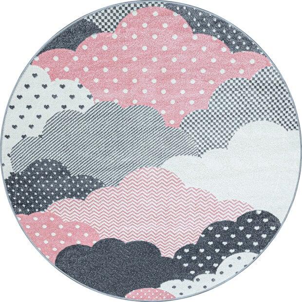flycarpets Kids Kinderkamer Rond Roze vloerkleed - Wolken