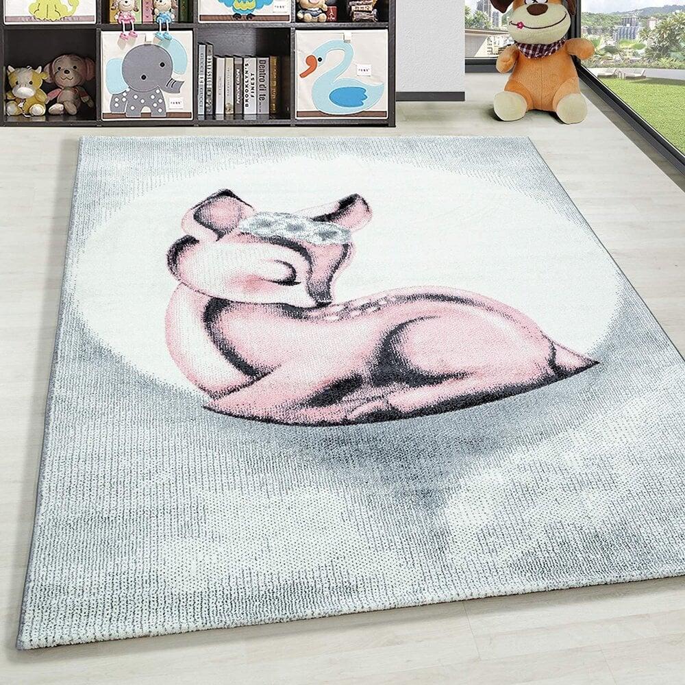 Flycarpets Kids Kinderkamer Roze - Grijs Vloerkleed - Bambi Hert