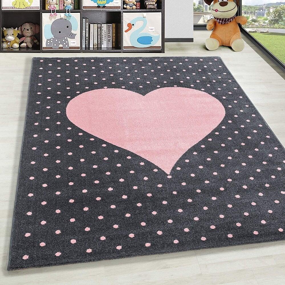 Flycarpets Kids Kinderkamer Roze - Grijs Vloerkleed - Hart