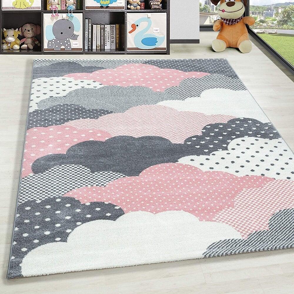 Flycarpets Kids Kinderkamer Roze - Grijs Vloerkleed - Wolken