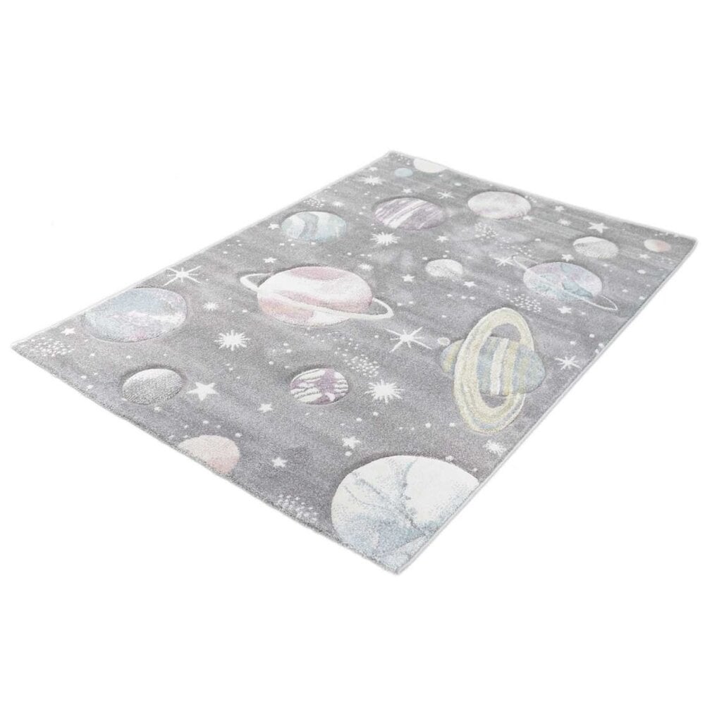 Flycarpets Kids Planeten Kinderkamer Grijs Vloerkleed