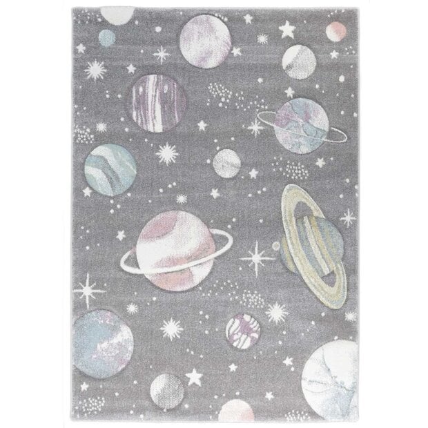 flycarpets Kids Planeten Kinderkamer Grijs vloerkleed