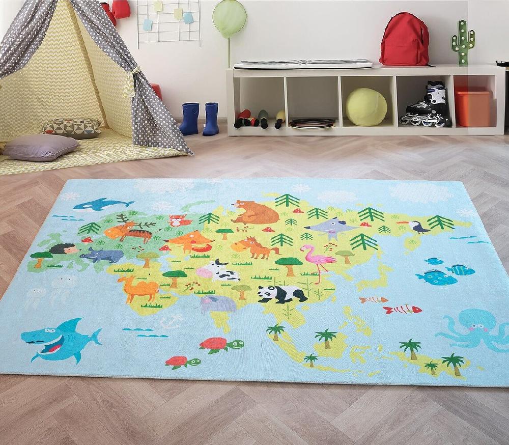 Flycarpets Kids Speelkleed Kinderkamer Multi Vloerkleed - Wereldkaart