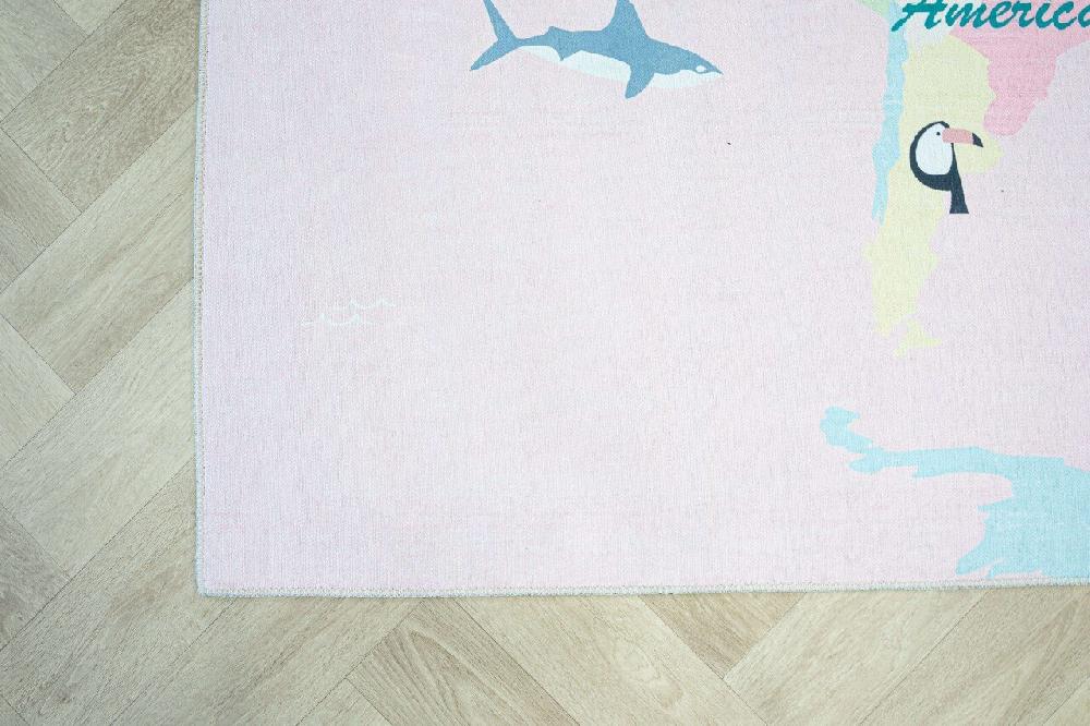 Flycarpets Kids Speelkleed Kinderkamer Roze Vloerkleed - Wereldkaart