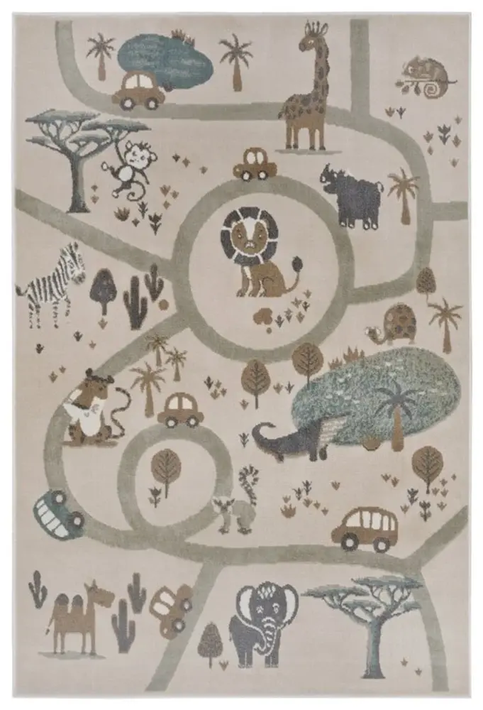 Flycarpets Kindervloerkleed - Adventures Dierentuin Bruin/Grijs