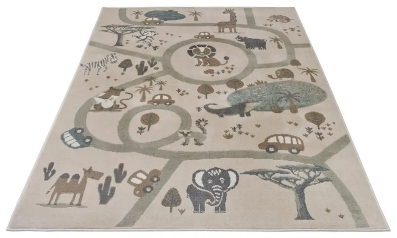 Flycarpets Kindervloerkleed - Adventures Dierentuin Bruin/Grijs