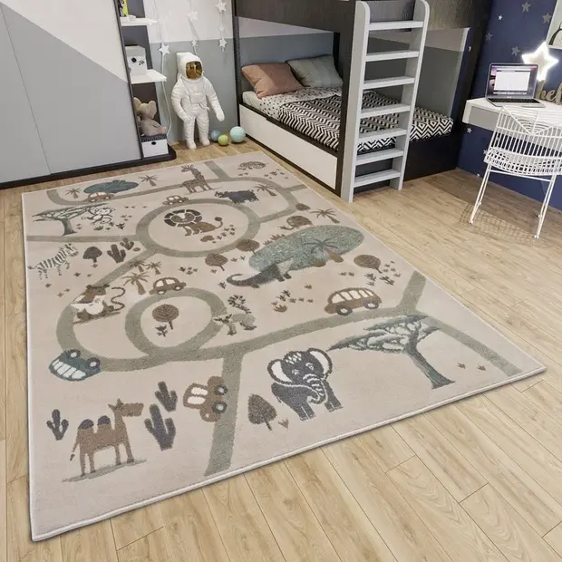 flycarpets Kindervloerkleed - Adventures Dierentuin Bruin/Grijs