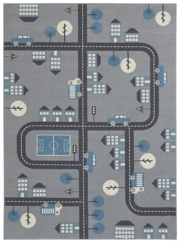 Flycarpets Kindervloerkleed - Adventures Stad Design Grijs/Blauw