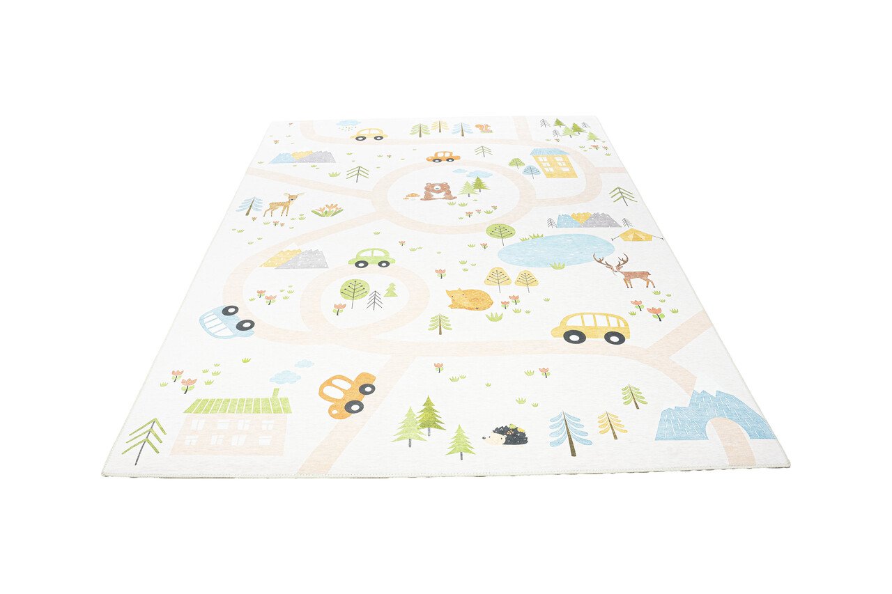 Flycarpets Kindervloerkleed - Happy Roads Beige/Multi