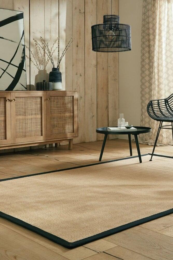 Flycarpets Kira Vloerkleed - Jute - Laagpolig - Visgraatpatroon Modern - Naturel / Zwart