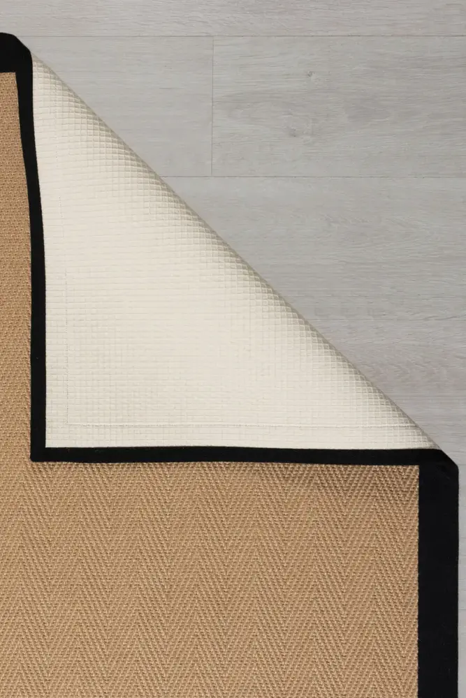 Flycarpets Kira Vloerkleed - Jute - Laagpolig - Visgraatpatroon Modern - Naturel / Zwart