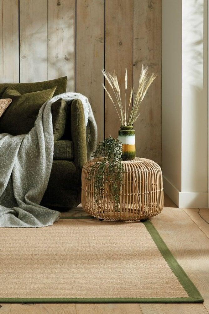Flycarpets Kira Vloerkleed - Jute - Laagpolig - Visgraatpatroon Modern - Naturel / Groen