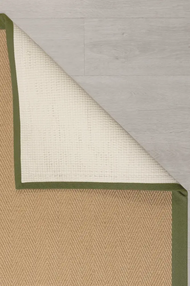 Flycarpets Kira Vloerkleed - Jute - Laagpolig - Visgraatpatroon Modern - Naturel / Groen
