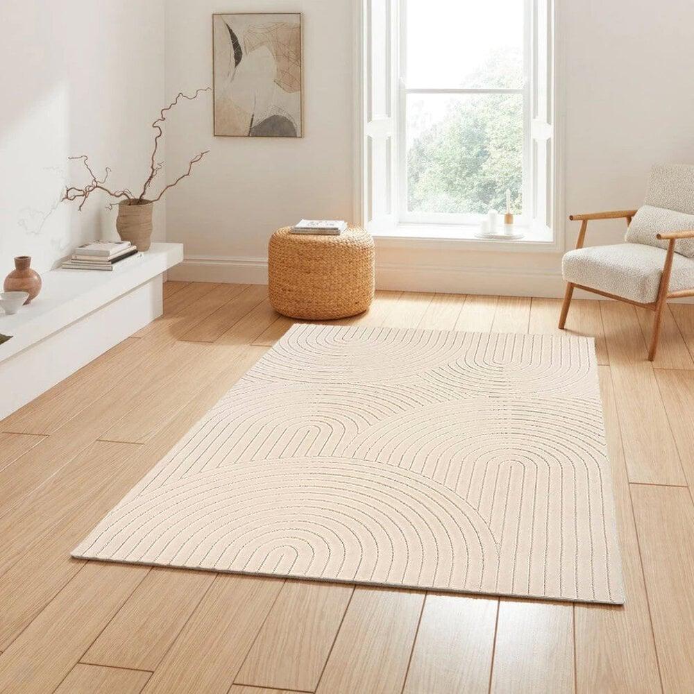Flycarpets Laagpolig Vloerkleed Delia - Japandi Halve Cirkels - Beige