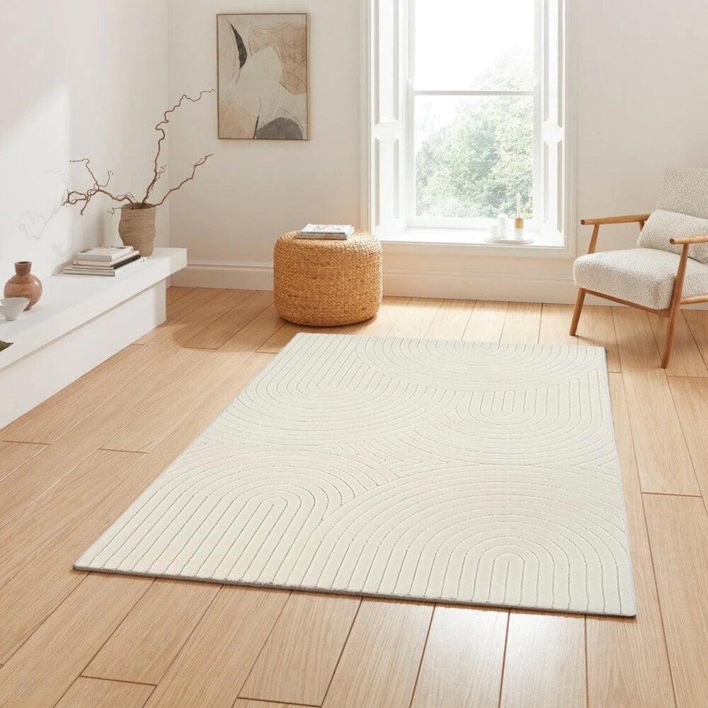 Flycarpets Laagpolig Vloerkleed Delia - Japandi Halve Cirkels - Creme