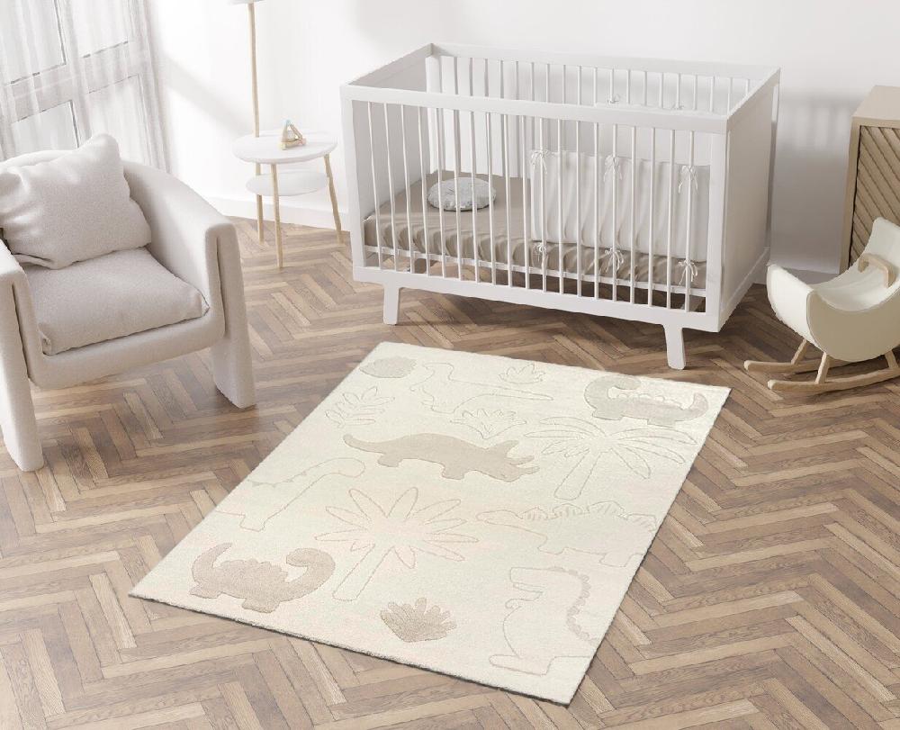 Flycarpets Laagpolig Vloerkleed Theora - Dino Avontuur - Kinderkamer - Creme