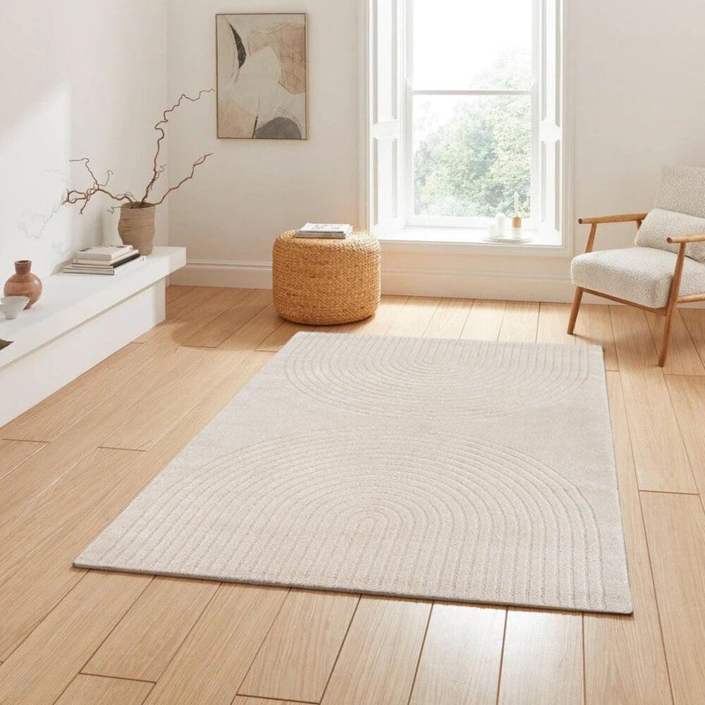 Flycarpets Laagpolig Vloerkleed Theora - Japandi Halve Cirkels - Beige