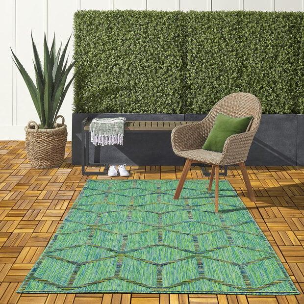 flycarpets Lilah Indoor & Outdoor Groen vloerkleed - 3D Blok