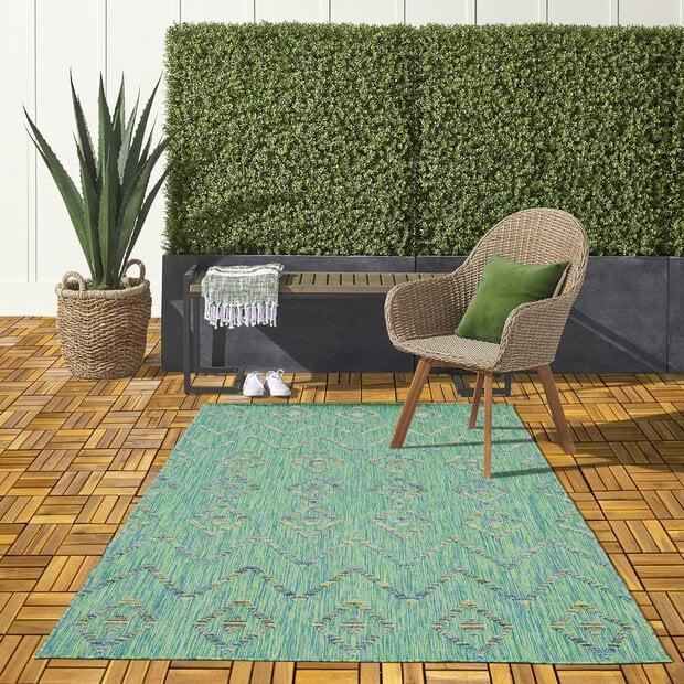 flycarpets Lilah Indoor & Outdoor Groen vloerkleed - Geruit