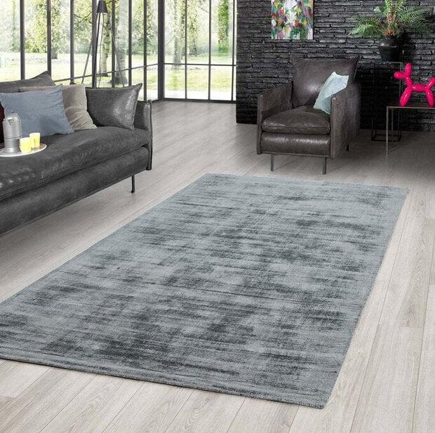 flycarpets Lumbini Effen Viscose Zilver vloerkleed - Handgeweven