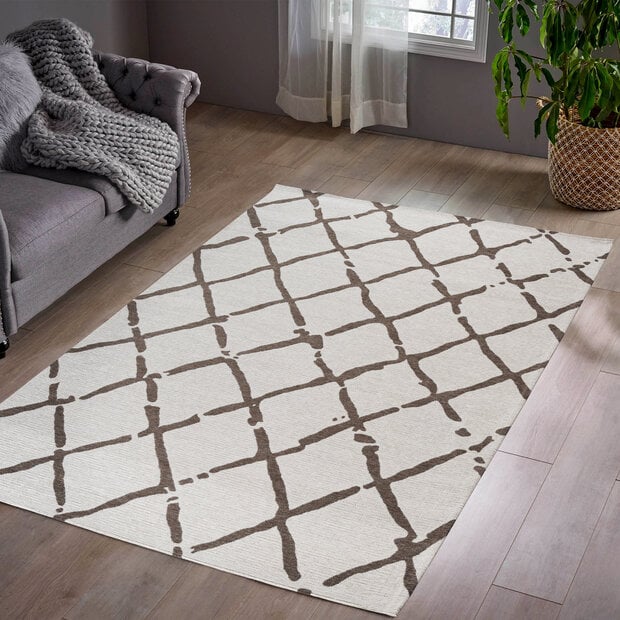 flycarpets Madras Wasbaar Crème / Bruin vloerkleed - Geruit