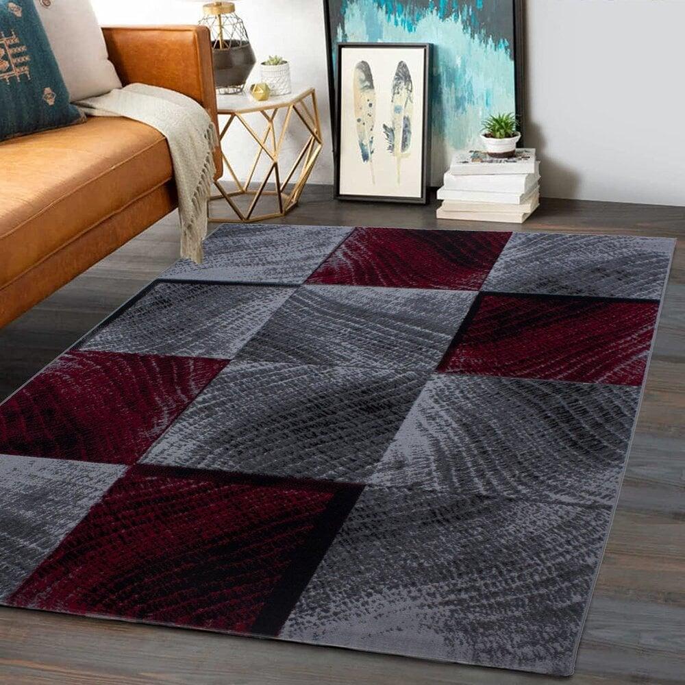 Flycarpets Marlon Modern Rood / Grijs Vloerkleed - Geblokt
