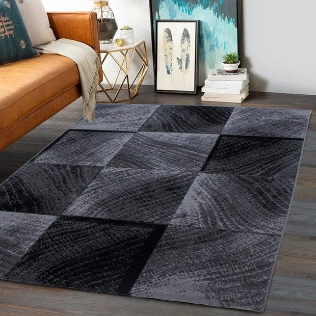 flycarpets Marlon Modern Zwart / Grijs vloerkleed - Geblokt