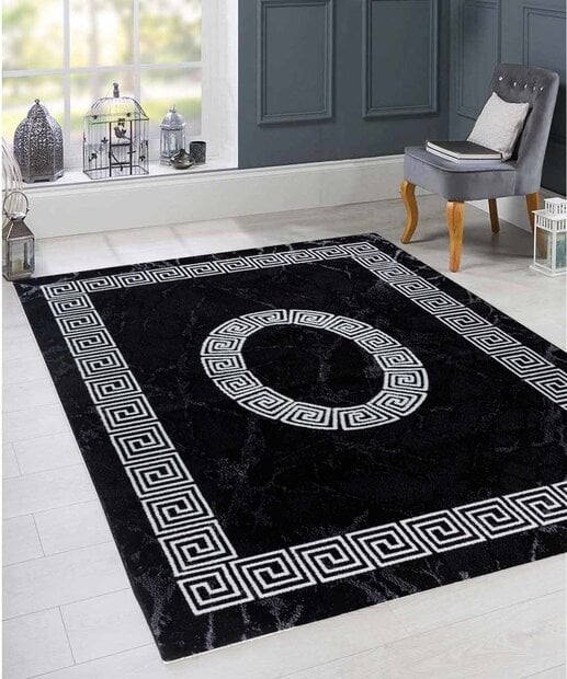 flycarpets Marlon Modern Zwart vloerkleed - Grieks Motief