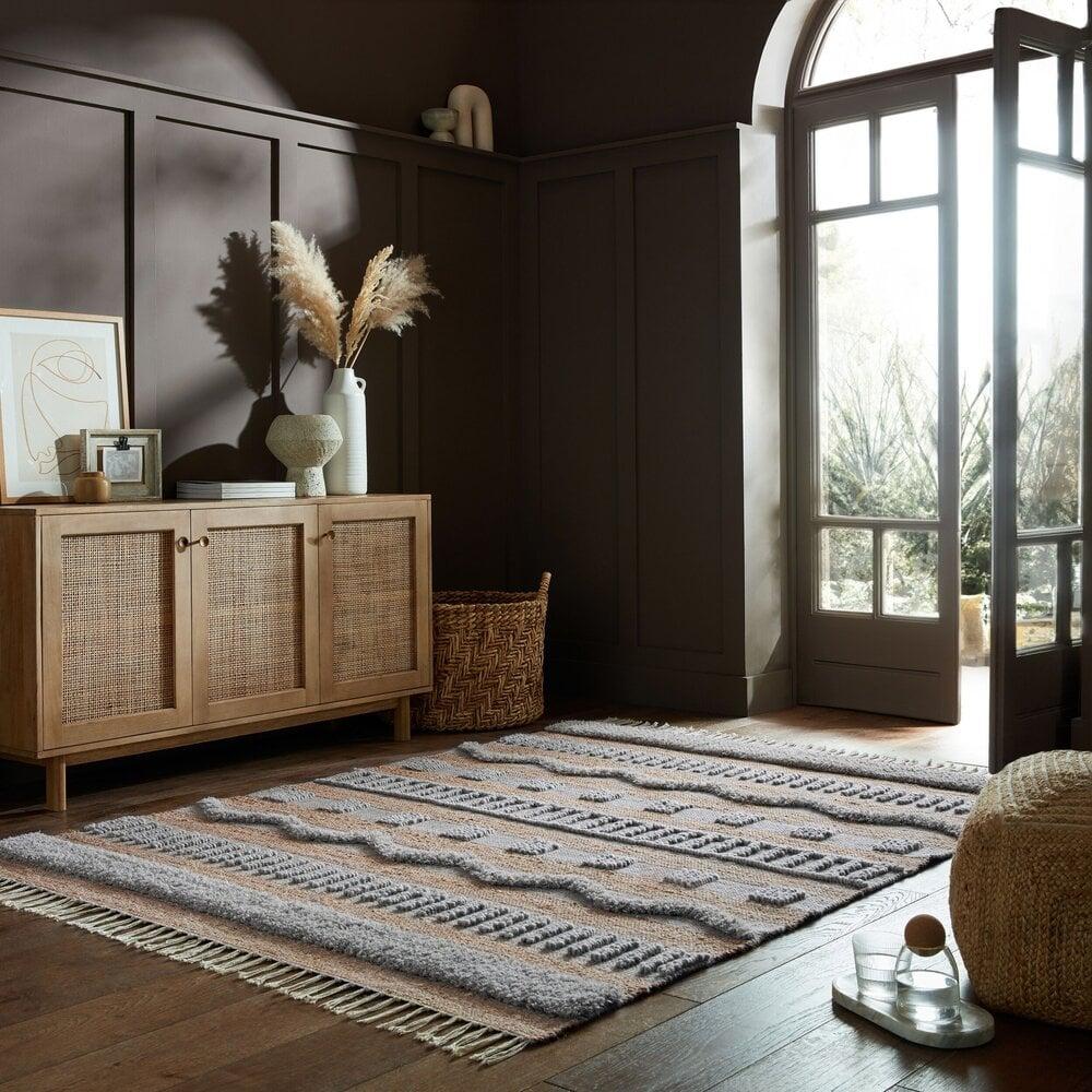 Flycarpets Medina Vloerkleed - Jute - Laagpolig Modern - Naturel / Grijs