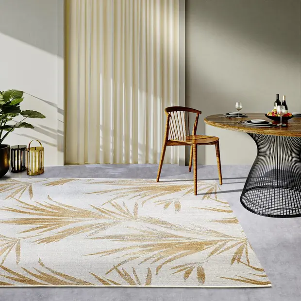 flycarpets Modern binnen- en buitenkleed - Charles Crème/Goud flycarpets Modern binnen- en buitenkleed - Charles Crème/Goud