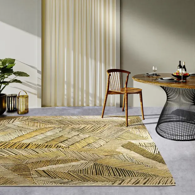 flycarpets Modern binnen- en buitenkleed - Eugene Goud/Zwart flycarpets Modern binnen- en buitenkleed - Eugene Goud/Zwart