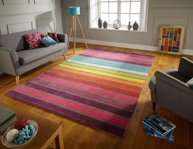 flycarpets Modern Vloerkleed - Candy - Laagpolig - Gestreept - Multi: Levendige Luxe & Duurzaamheid